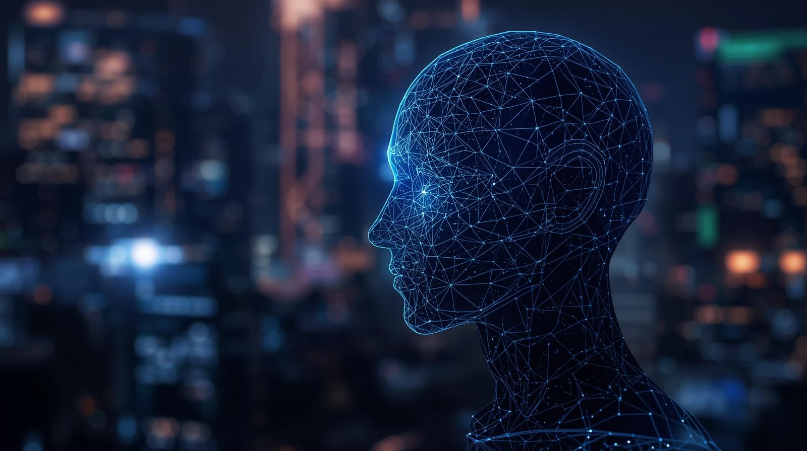 “Human and humanoid robot collaborating on a computer screen displaying AI data in a modern office — symbolizing the rise of human-level artificial intelligence in 2025.”