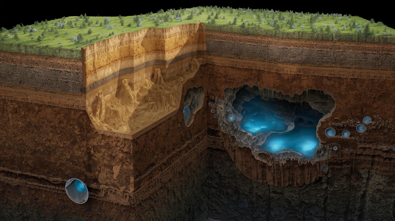 “Illustration of hidden underground water pockets beneath Earth’s crust.”