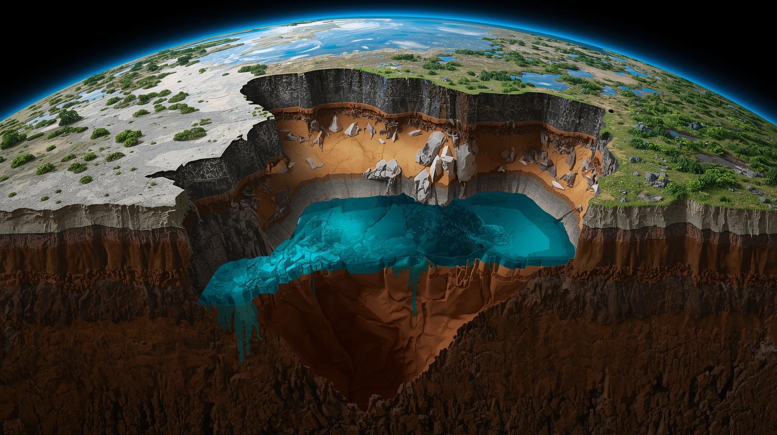 “Illustration of hidden water pockets beneath Earth’s crust.”