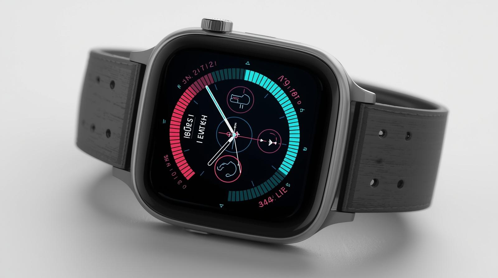 “Person using a smartwatch to track heart rate while walking.”