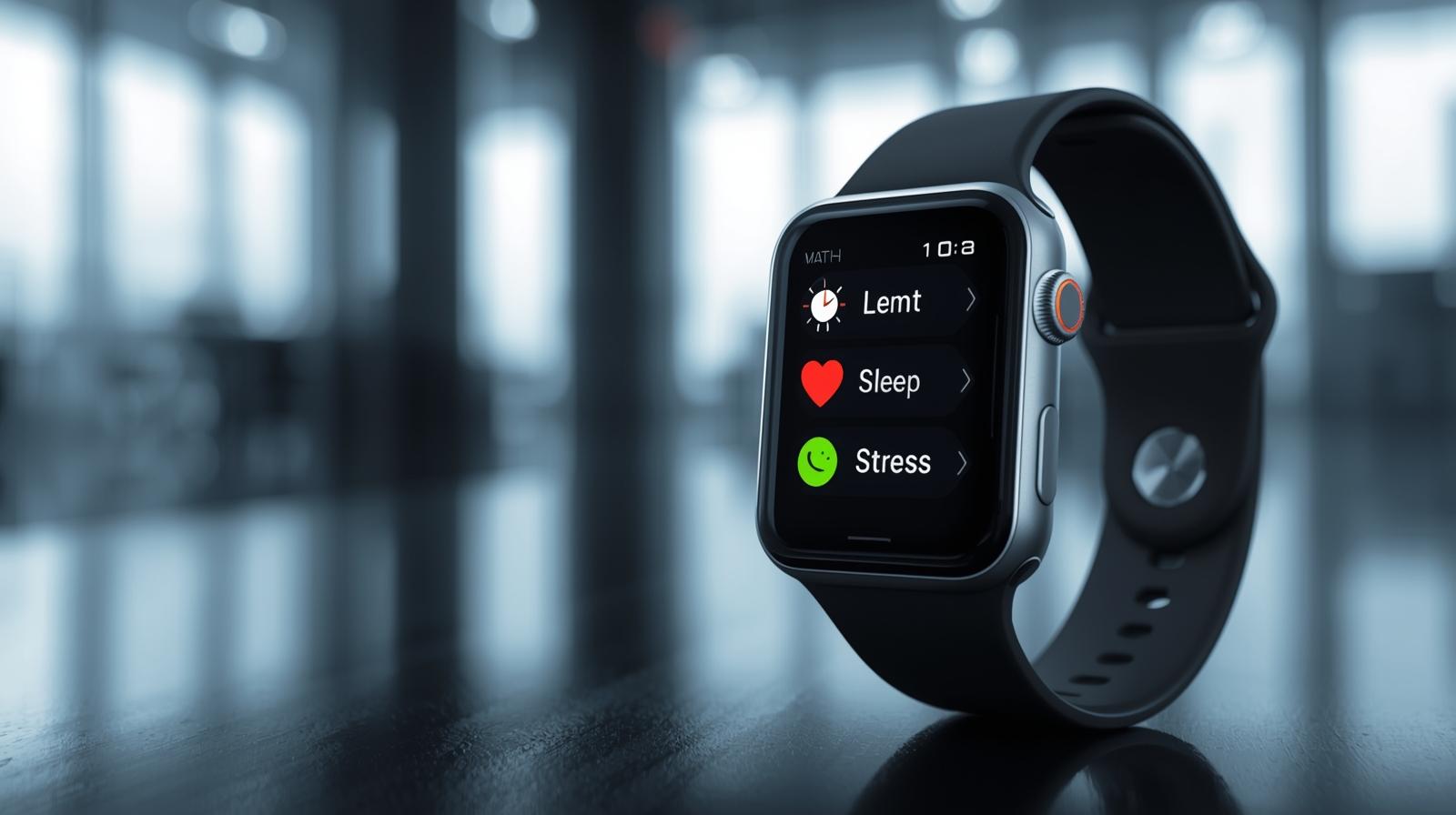 “Person using a smartwatch to track heart rate while walking.”